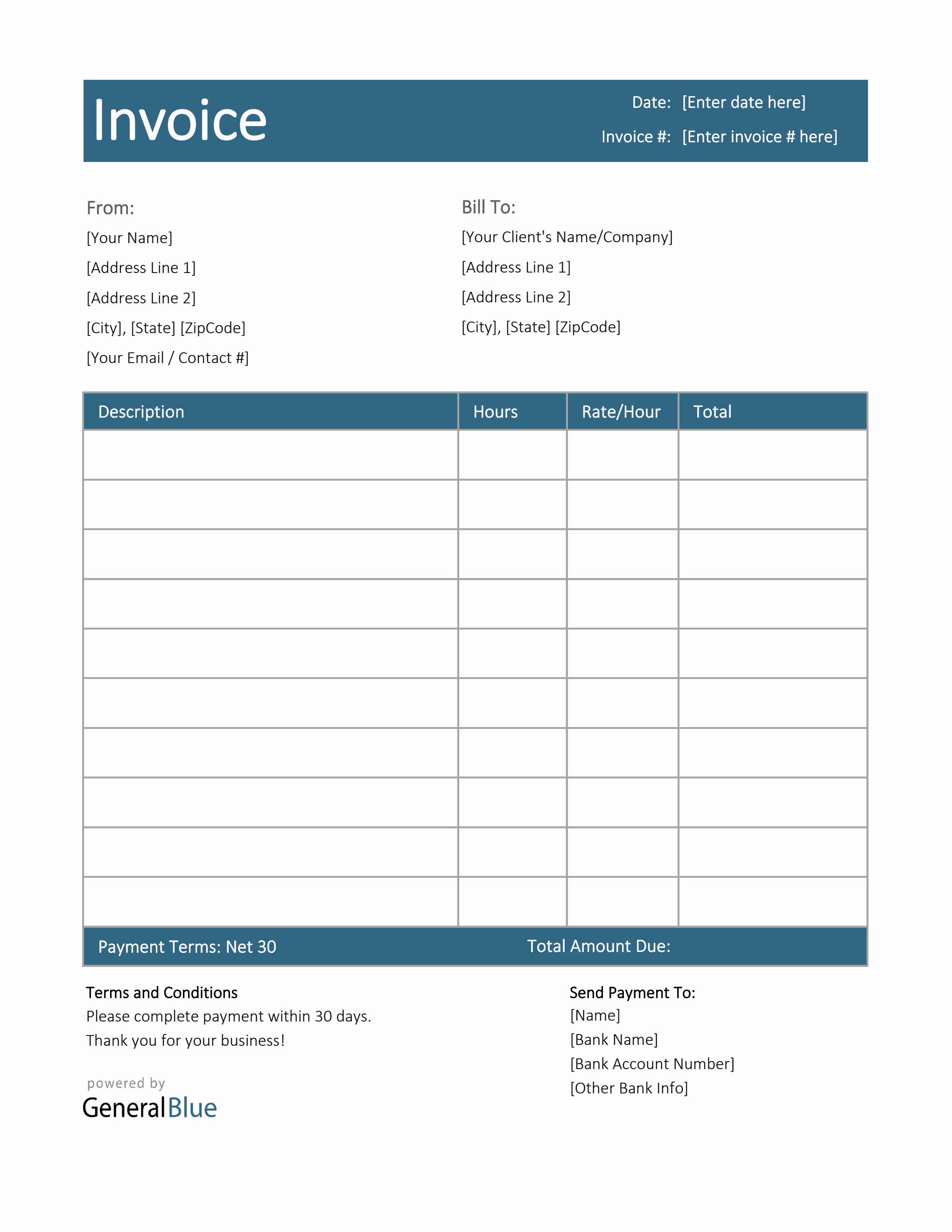 Invoice Template for U.S. Freelancers in Excel (Colorful) Pertaining To Net 30 Invoice Template