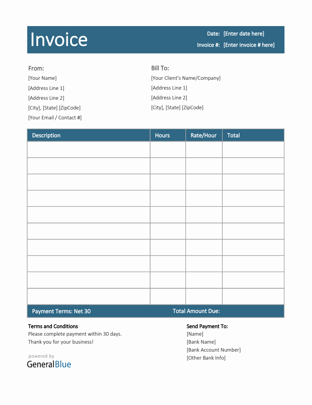 Invoice Template for U.S. Freelancers in Excel (Colorful)