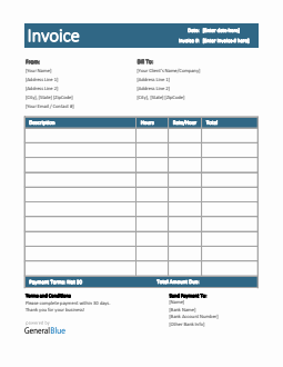 Invoice Template for U.S. Freelancers in Excel (Colorful)