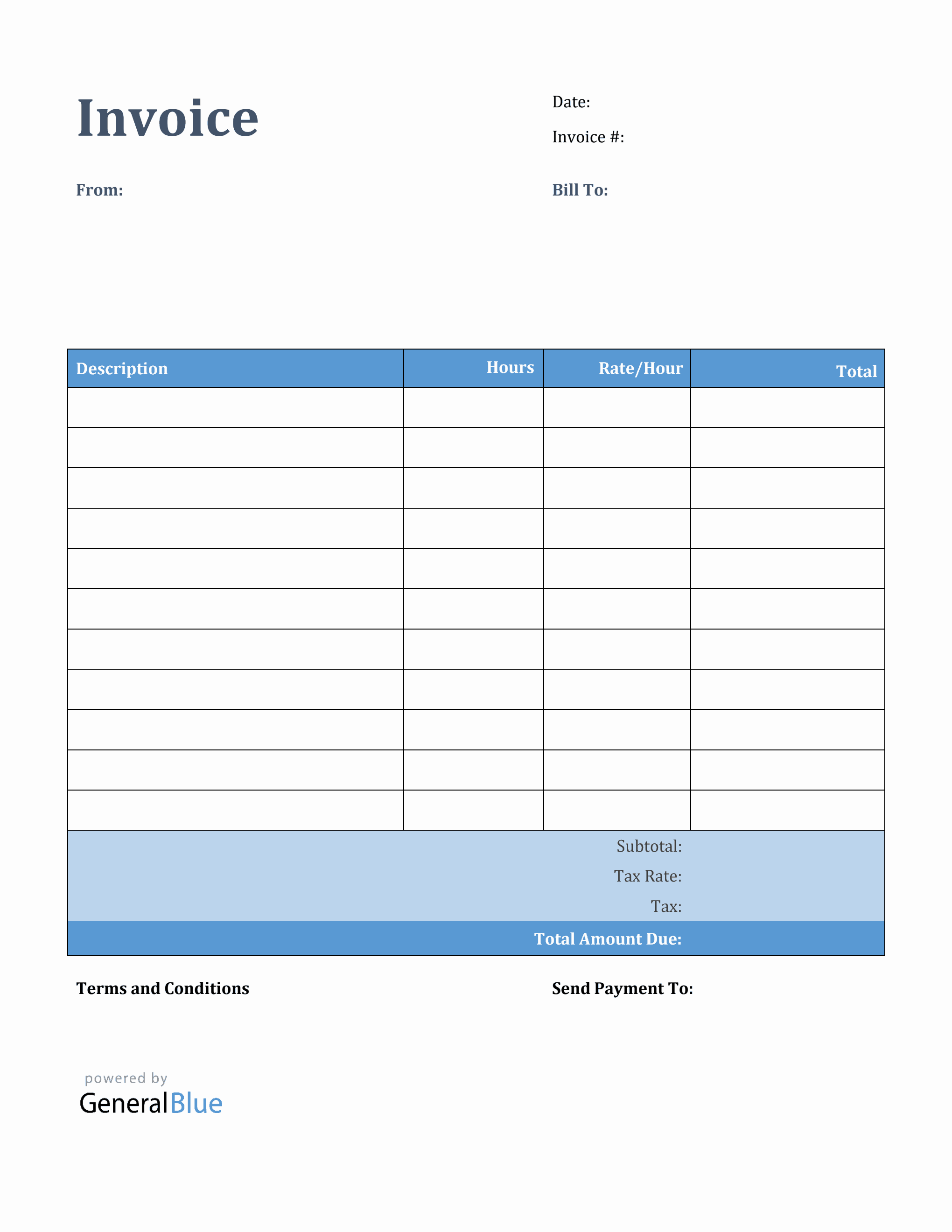 PDF Invoice Template for U.S. Freelancers With Tax calculation (Colorful)
