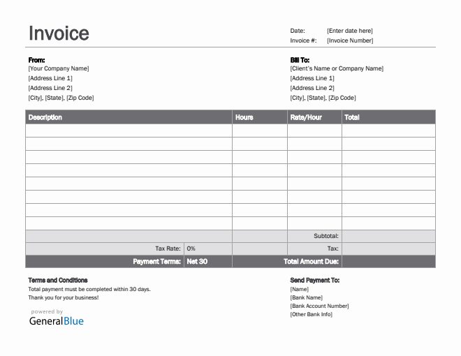 Word Invoice Template for U.S. Freelancers With Tax (Simple)
