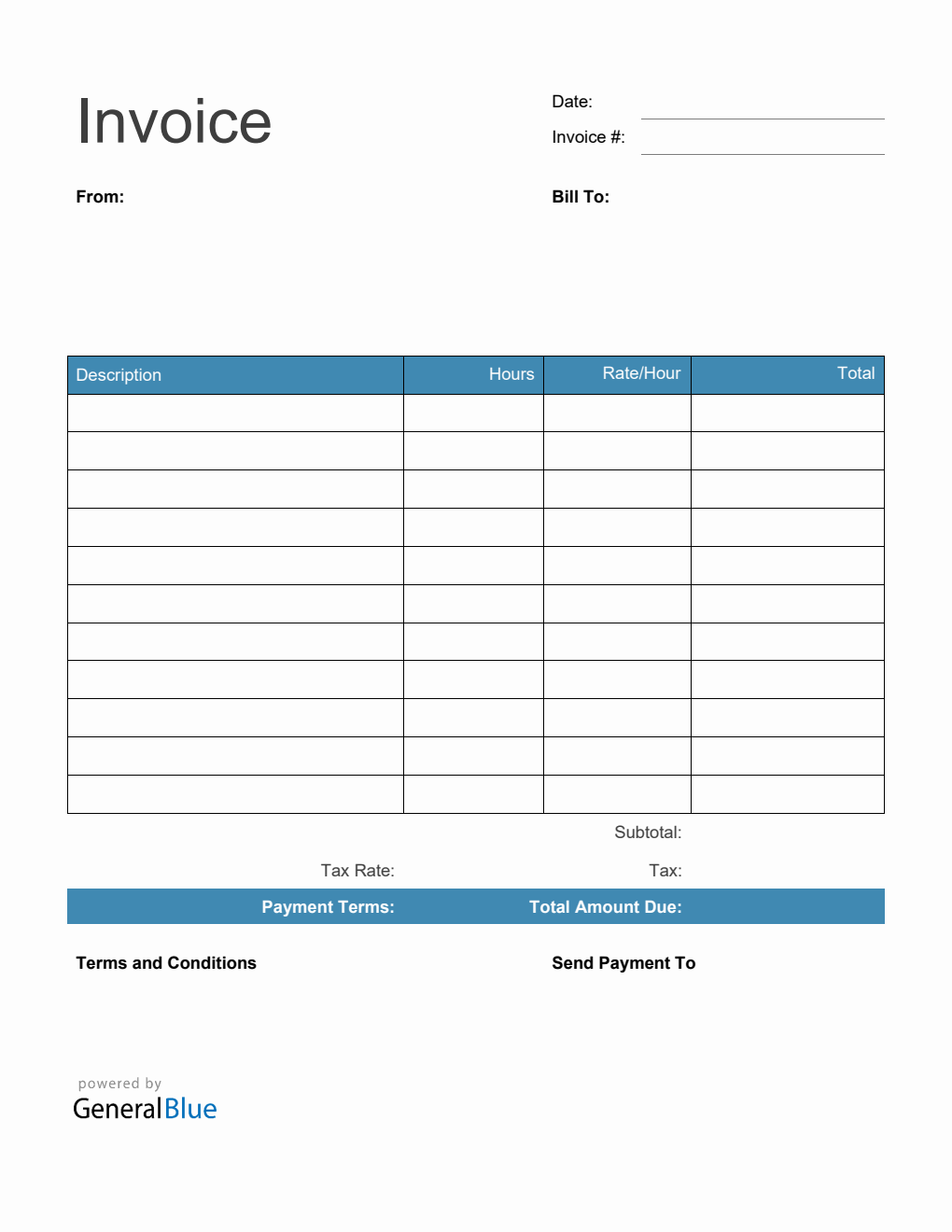 PDF Invoice Template for U.S. Freelancers With Tax calculation (Blue)