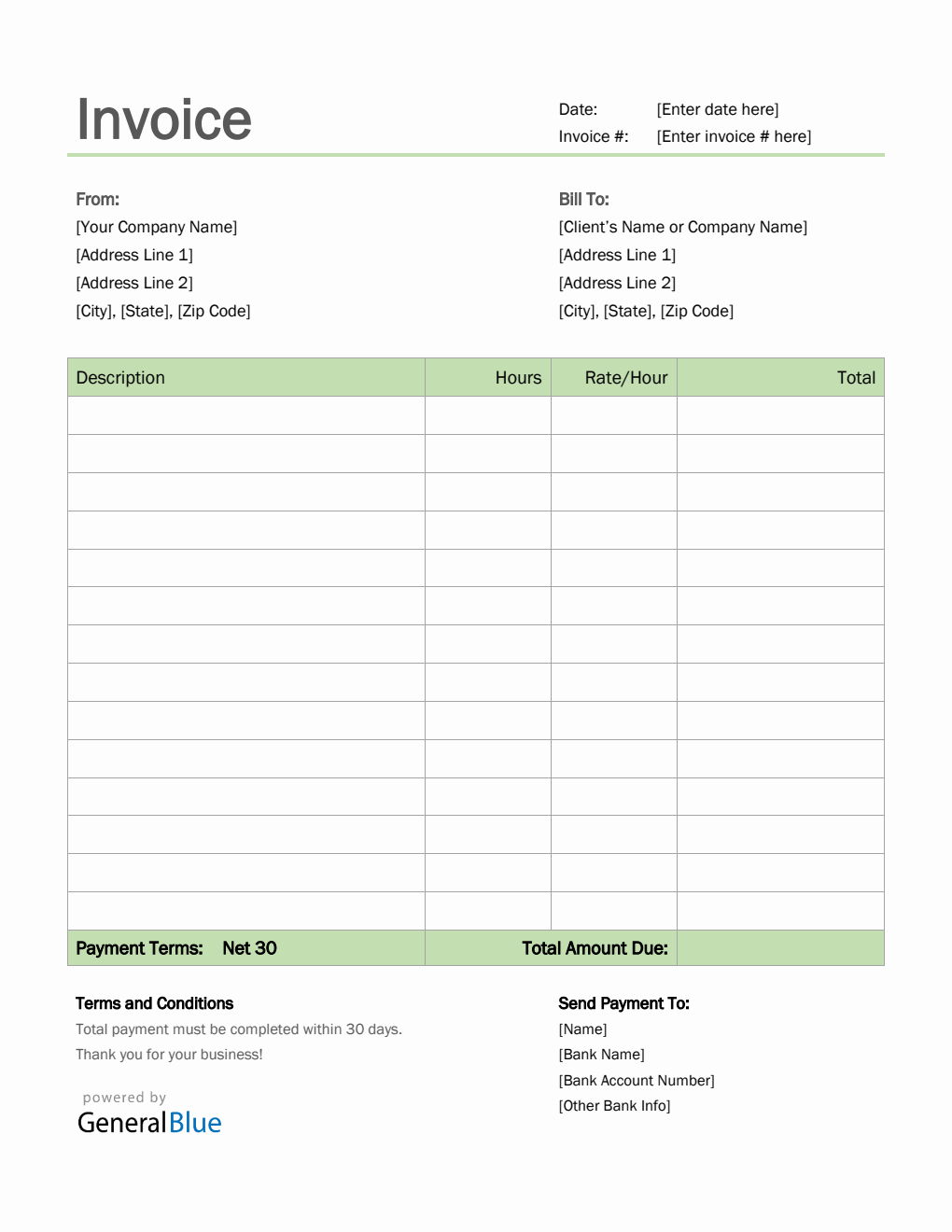 Invoice Template for U.S. Freelancers in Word (Simple)