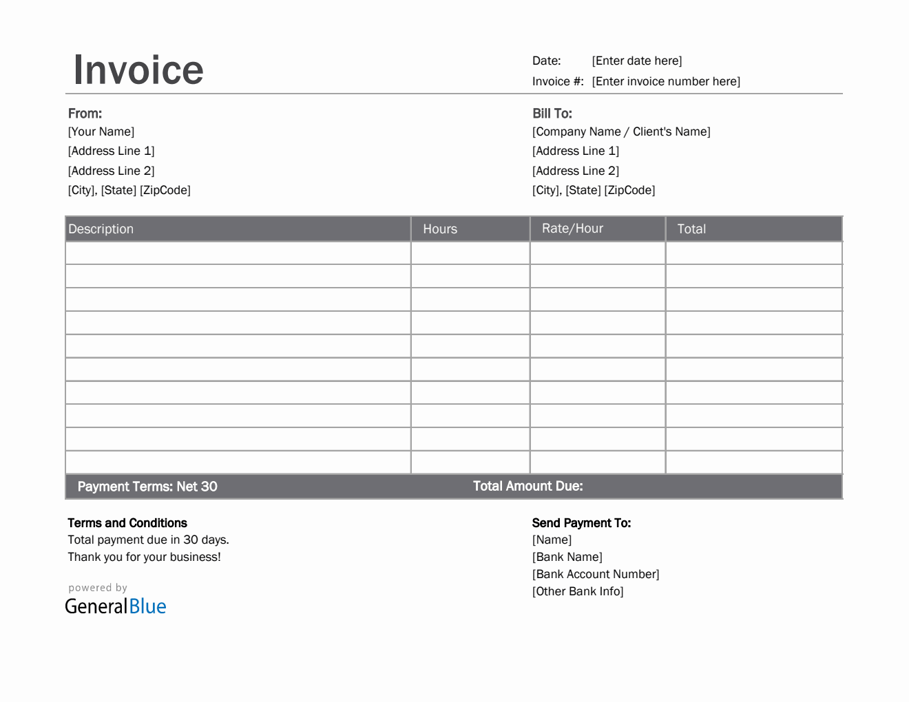 Invoice Template for U.S. Freelancers in Excel (Basic) With Regard To Net 30 Invoice Template