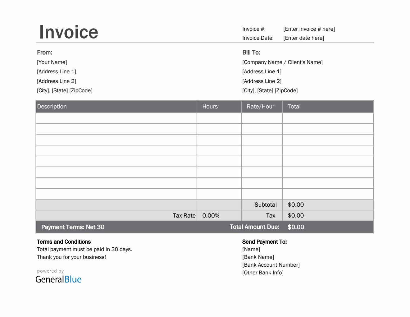 Excel Invoice Template for U.S. Freelancers With Tax calculation (Simple)