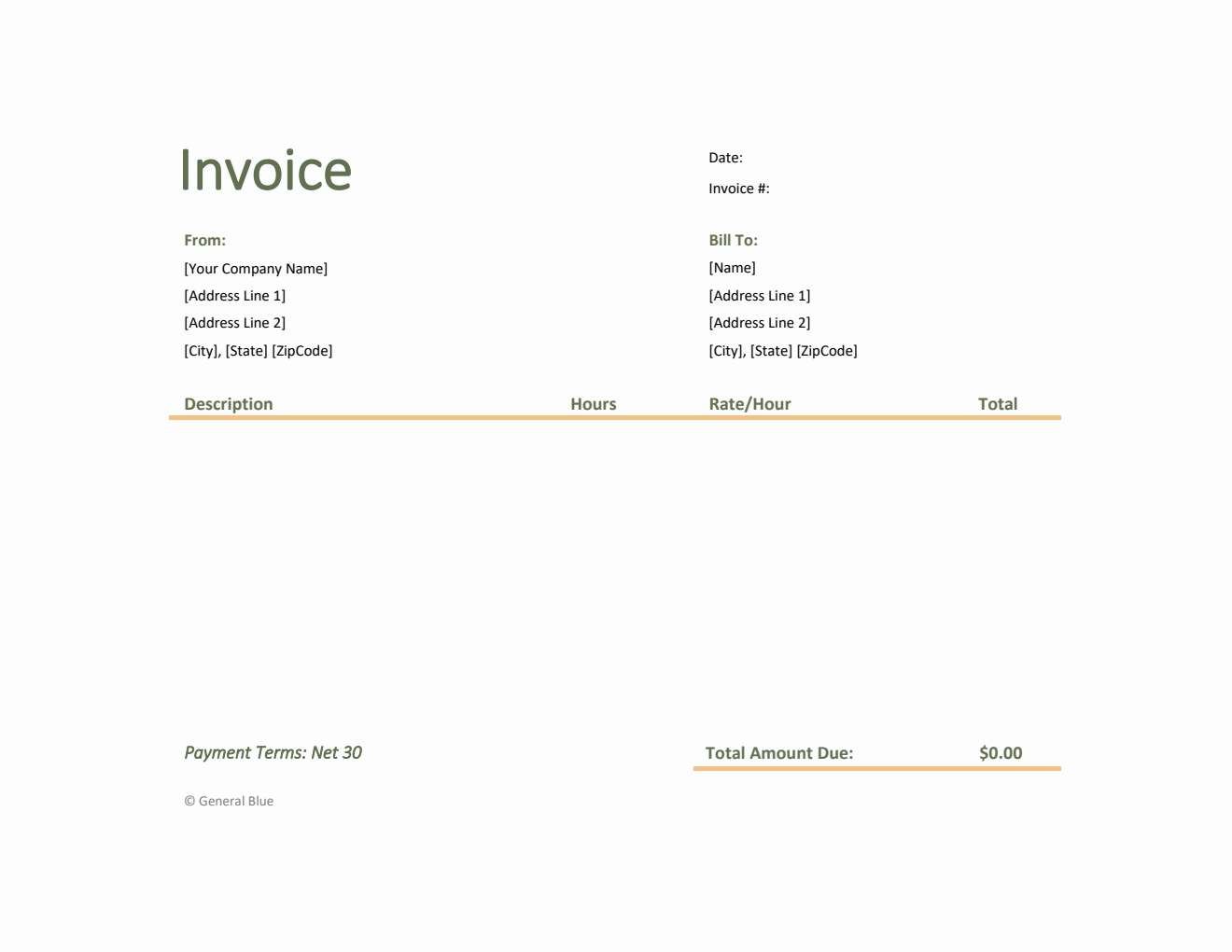 Invoice Template for U.S. Freelancers in Excel (Green)