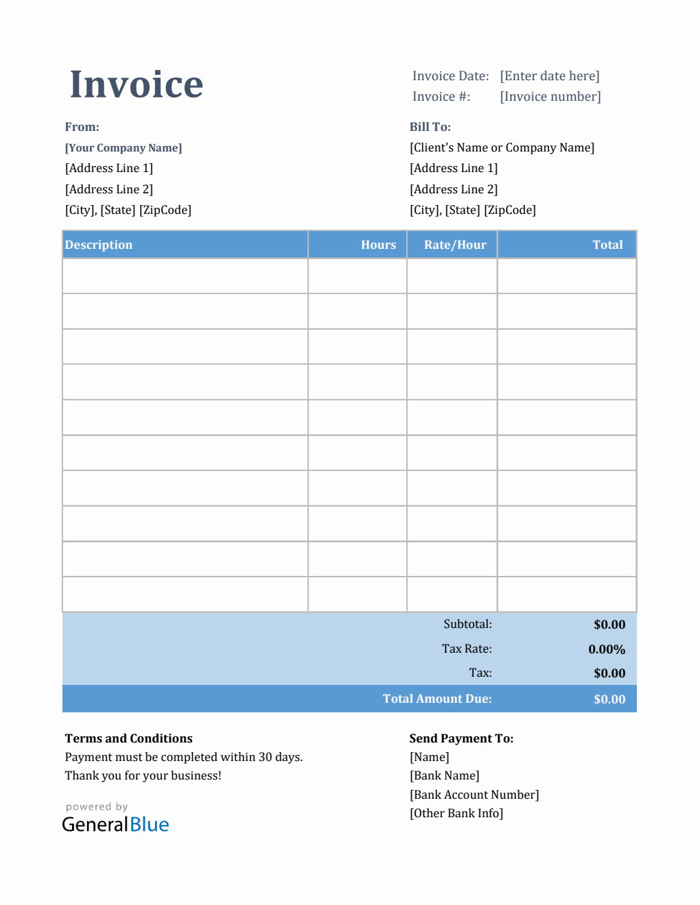 Excel Invoice Template for U.S. Freelancers With Tax calculation (Colorful)