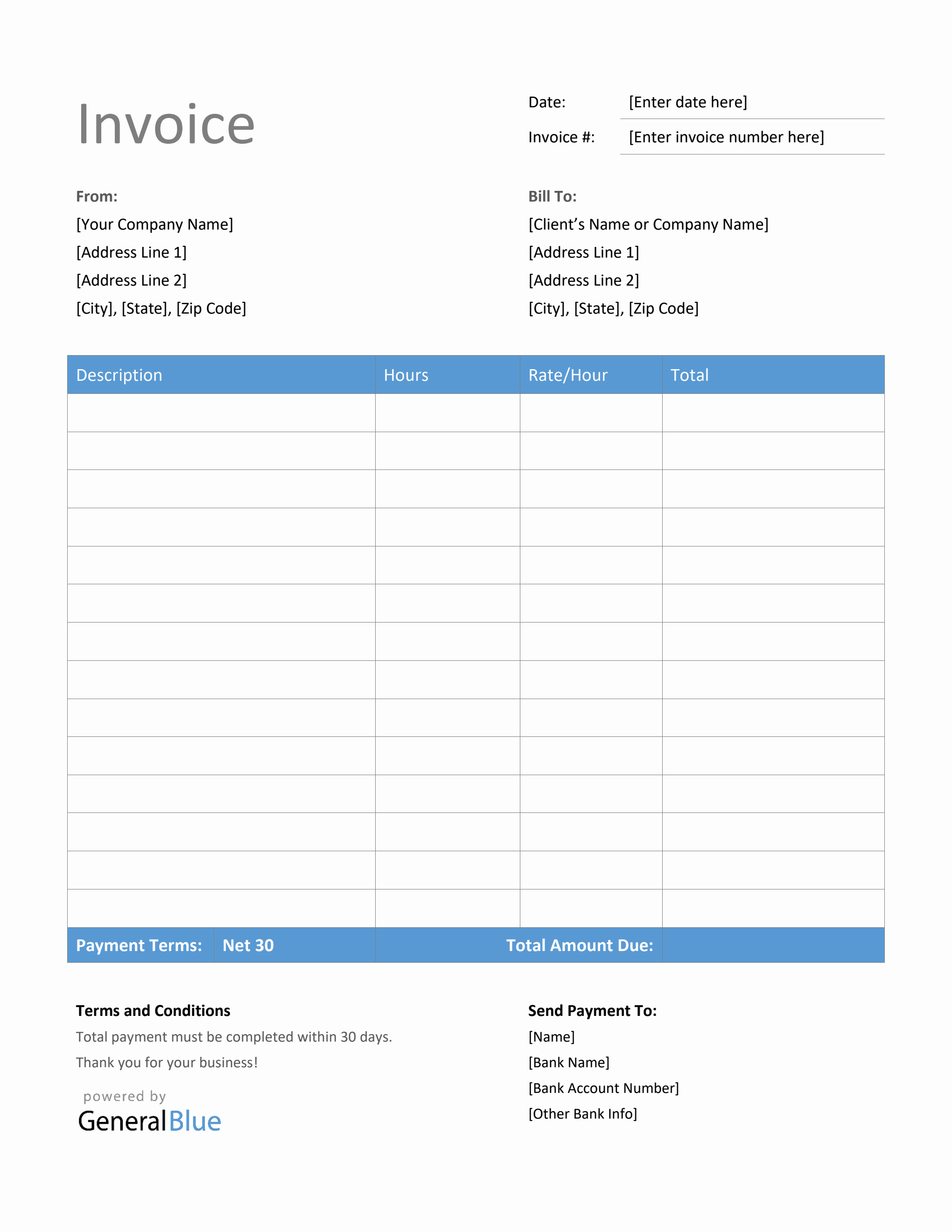 Invoice Template for U.S. Freelancers in Word (Blue) Invoice Template for U.S. Freelancers in Word (Blue)
