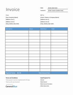 Invoice Template for U.S. Freelancers in Excel (Blue)