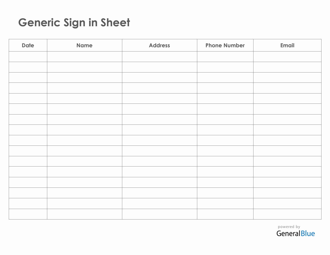 Generic Sign In Sheet in PDF