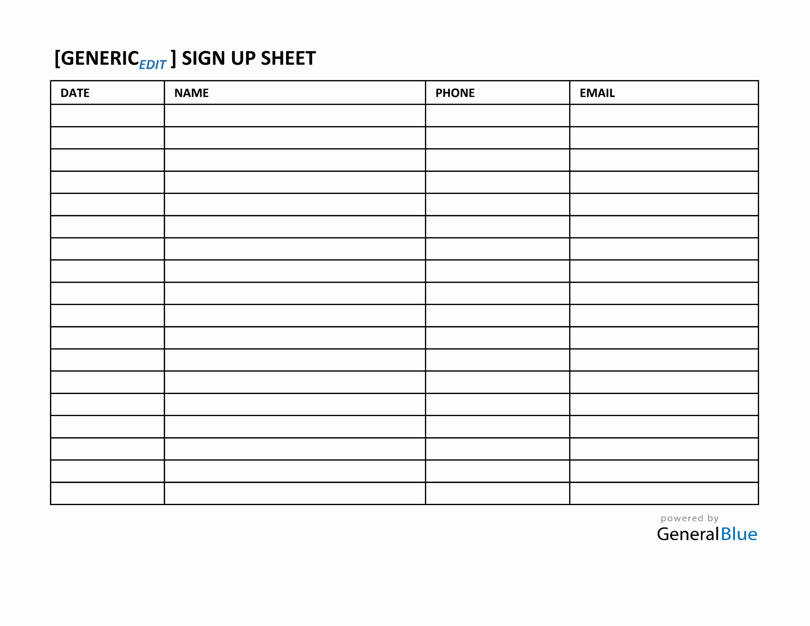 Generic SignUp Sheet in Excel