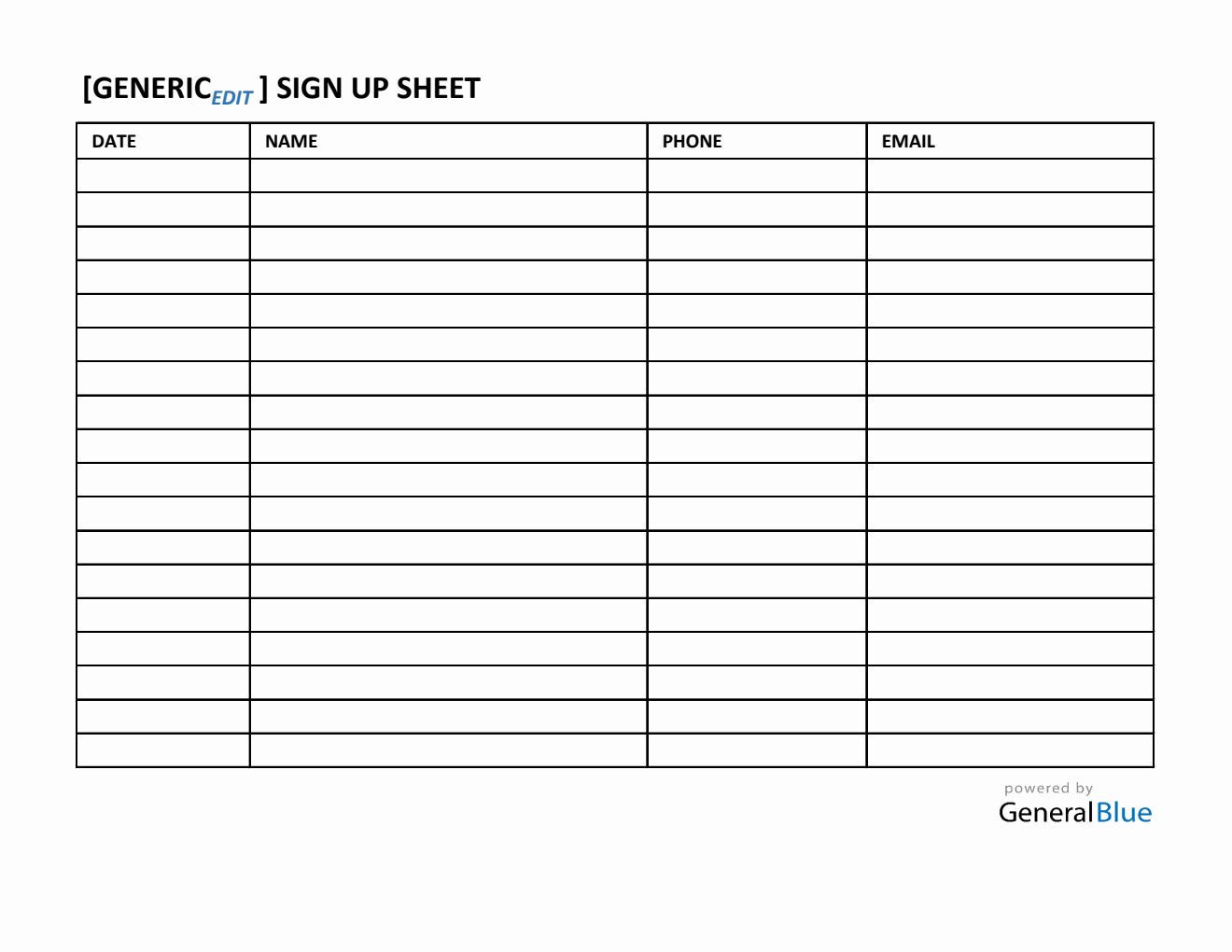 Generic Sign-Up Sheet in Excel