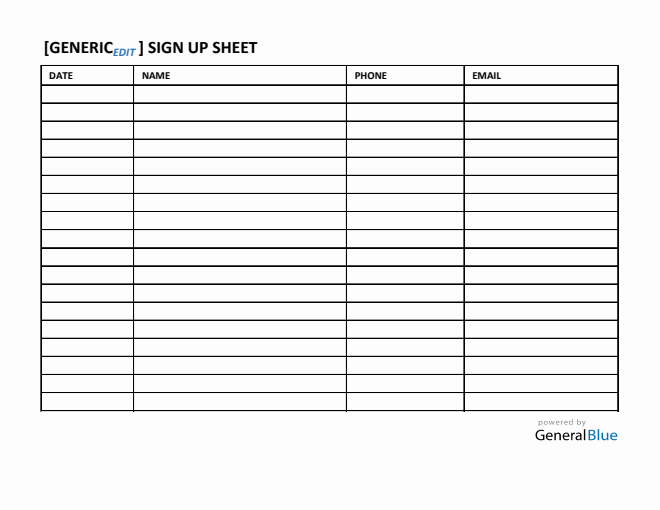 Generic Sign-Up Sheet in Excel
