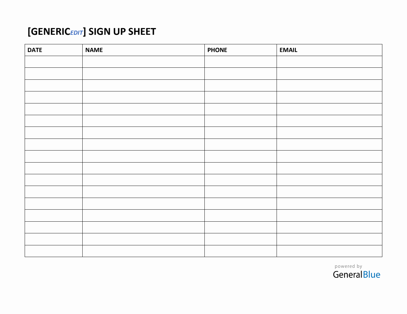 Generic Sign-Up Sheet in Word