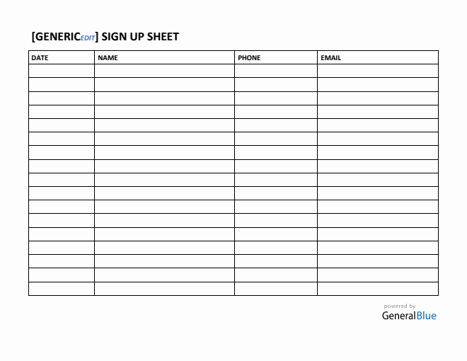 Generic Sign-Up Sheet in Word