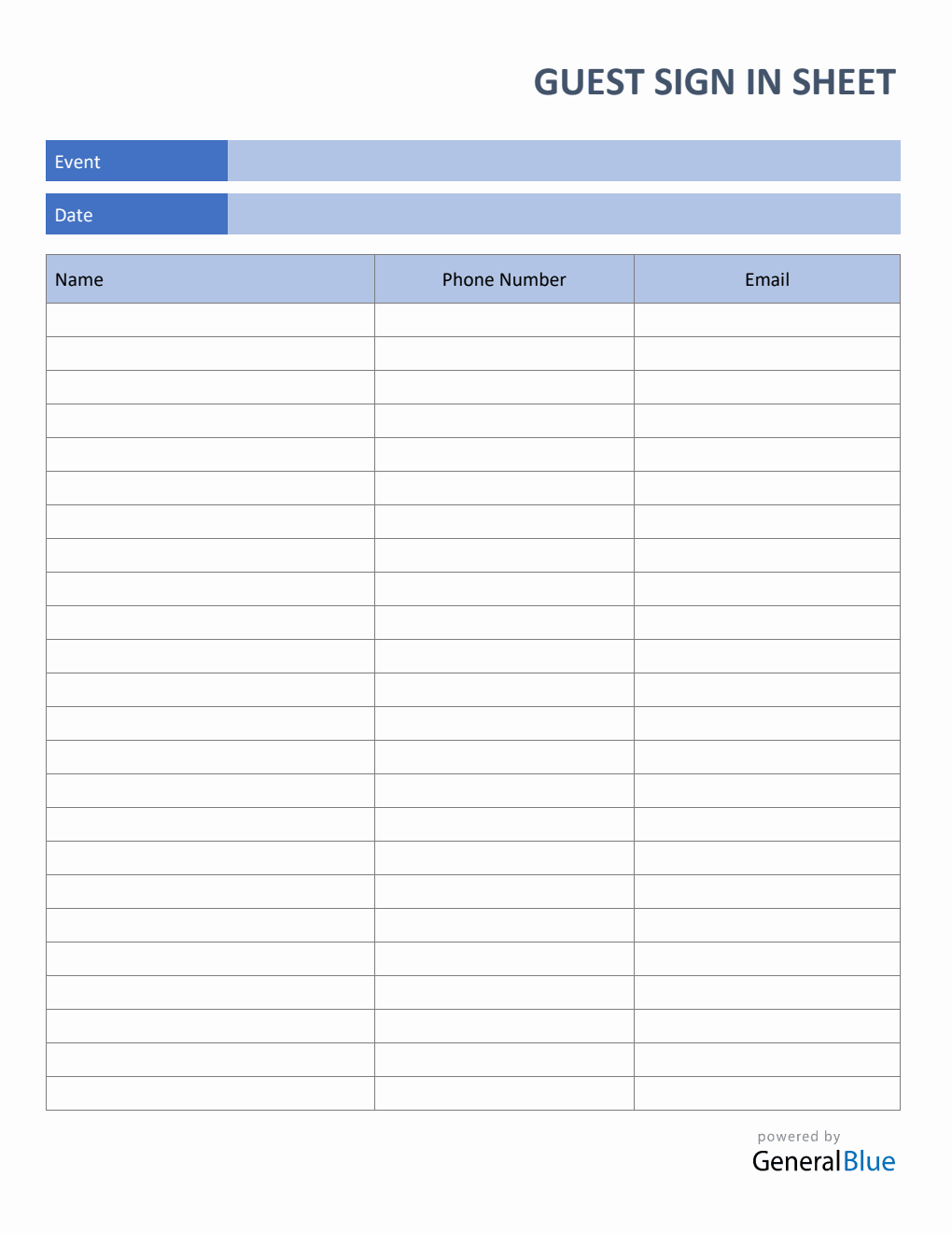 Guest Sign In Sheet in PDF