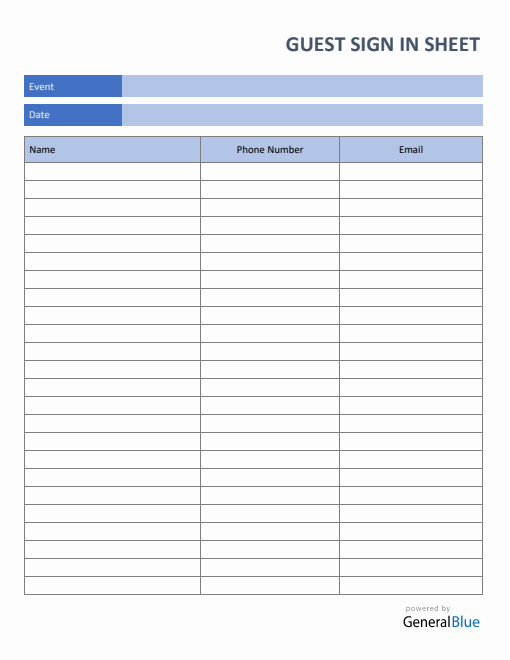 Guest Sign In Sheet in PDF
