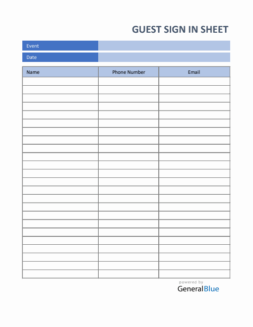 Guest Sign In Sheet in Excel