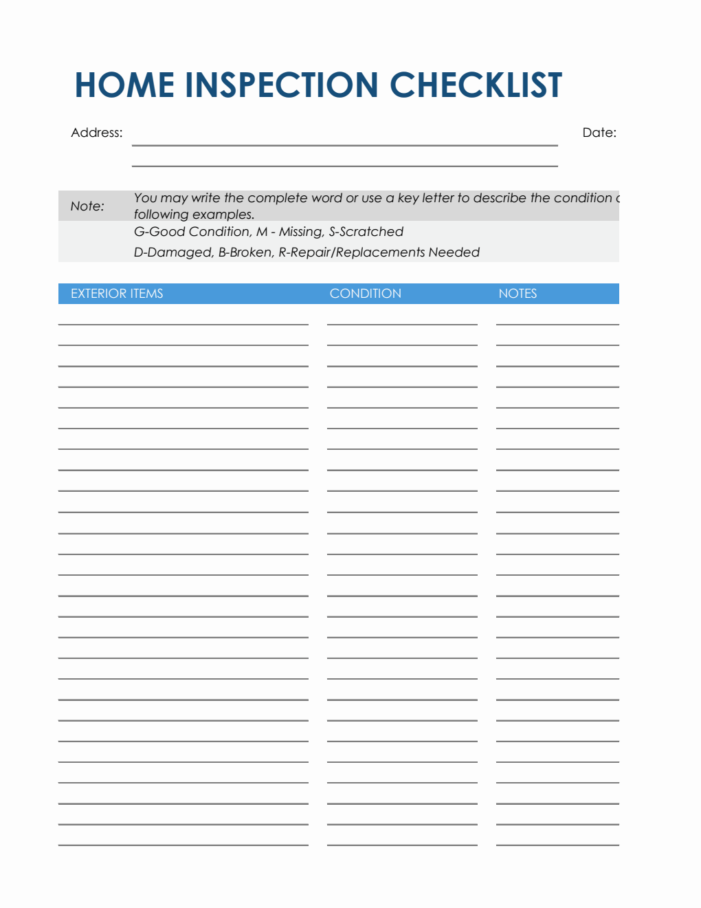 Excel Home Inspection Checklist