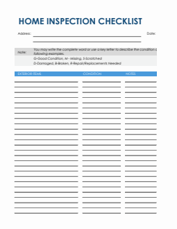 Excel Home Inspection Checklist