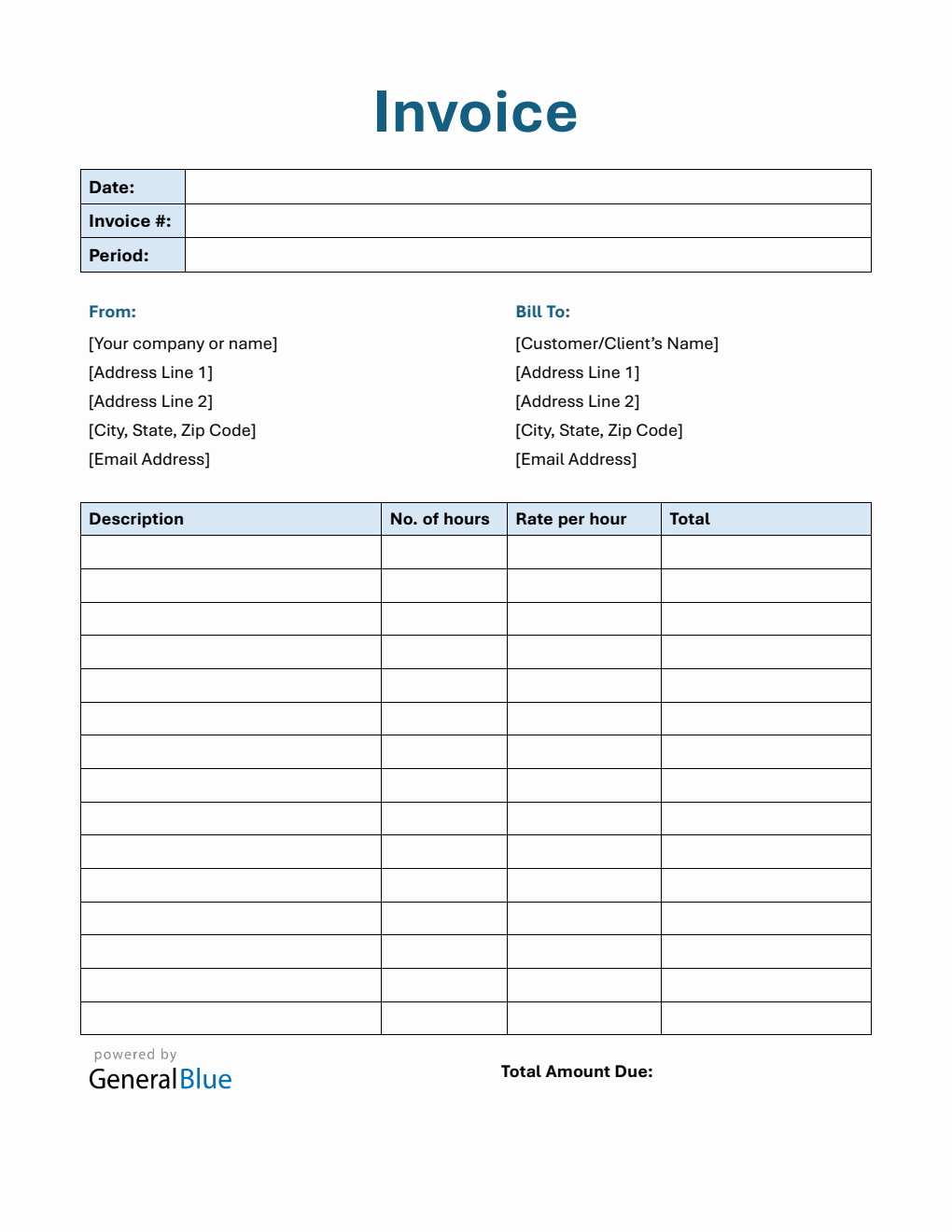 Free Editable Hourly Invoice Template Word