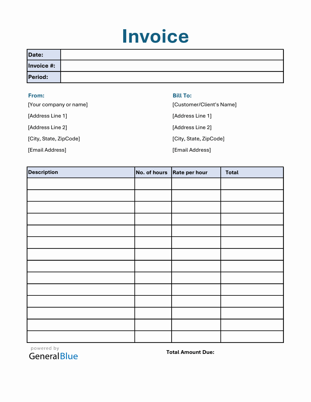 Free Hourly Invoice Template Excel