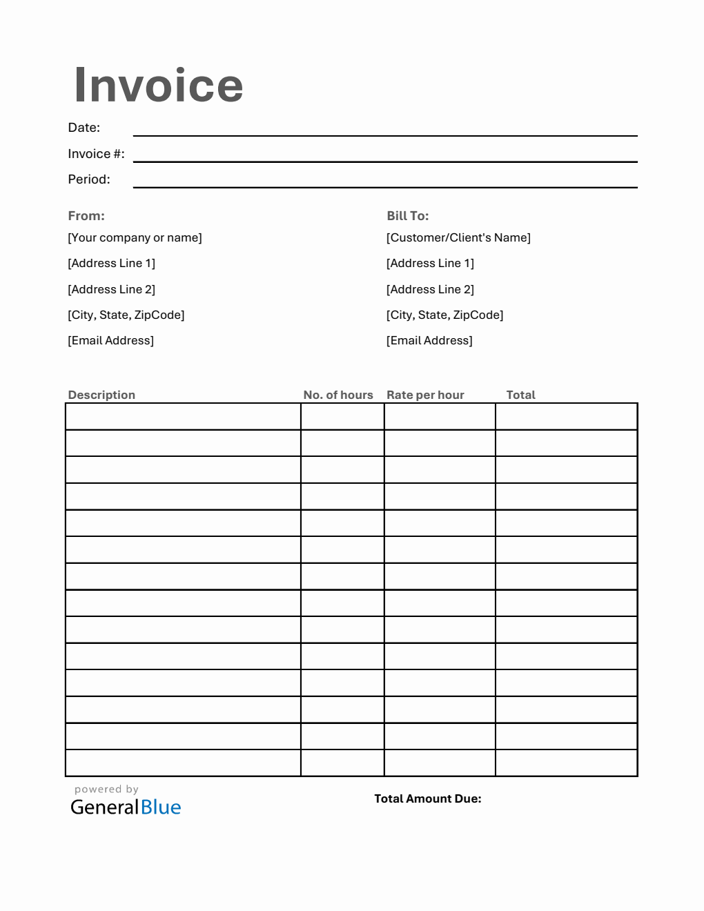 Free  Hourly Invoice Template Excel