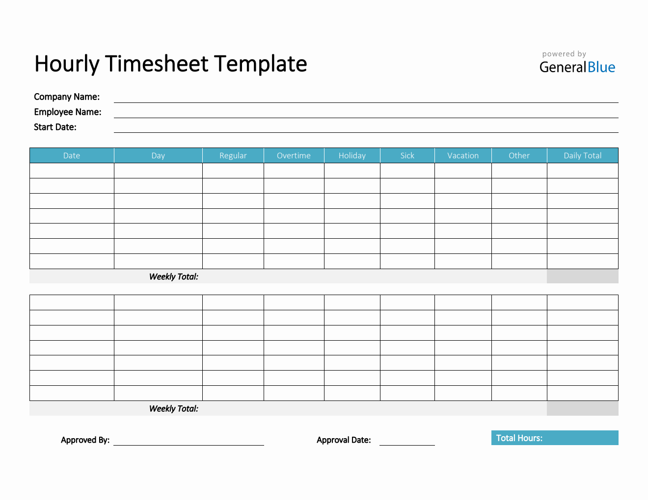 Hourly Timesheet Template in PDF (Basic)