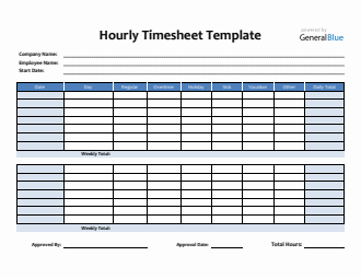 Hourly Timesheet Template in PDF (Blue)