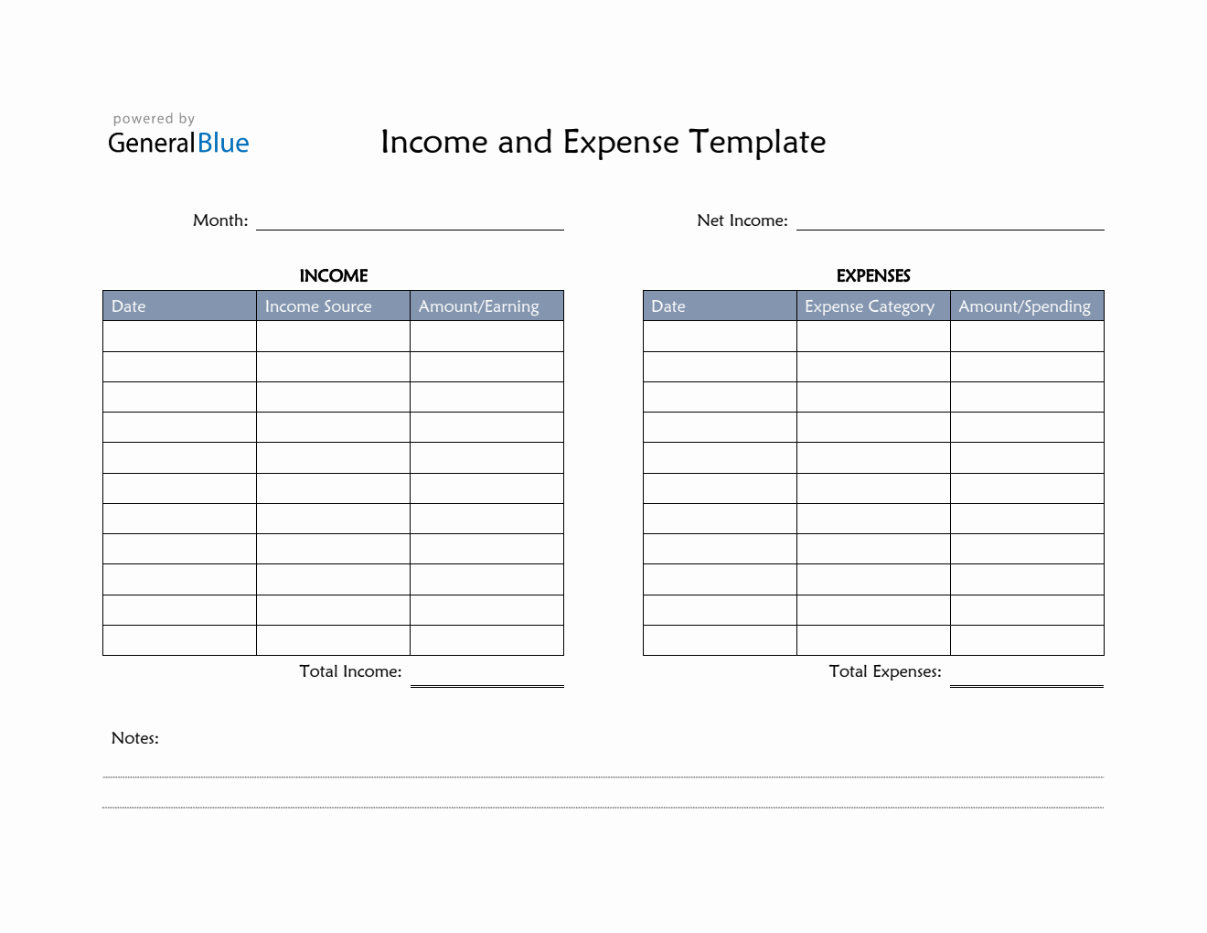 Simple Income and Expense Template in PDF