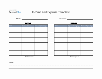 Simple Income and Expense Template in PDF