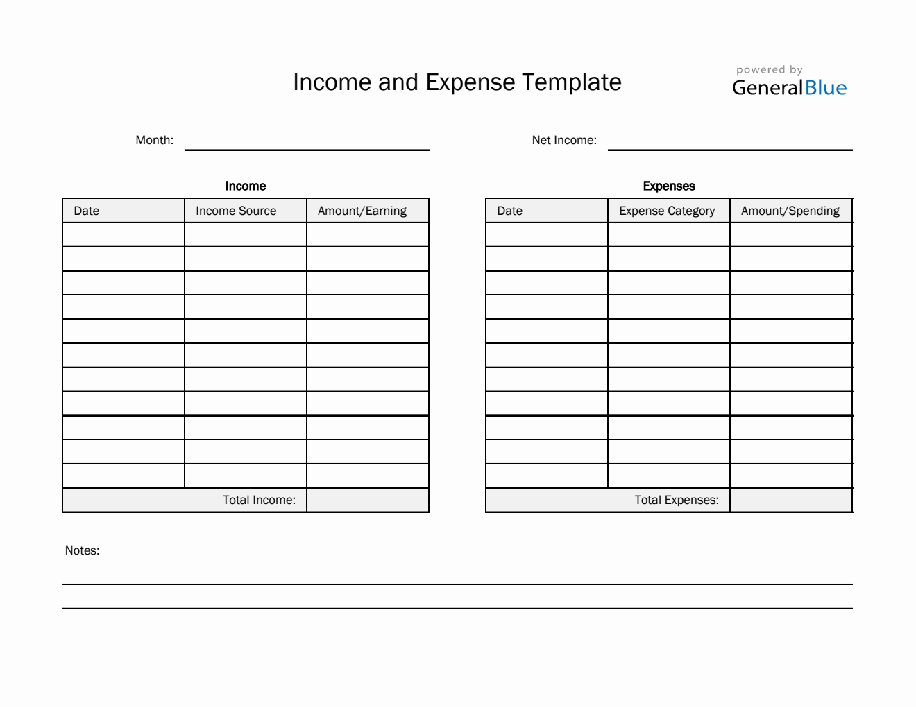 Printable Income and Expense Template in Excel