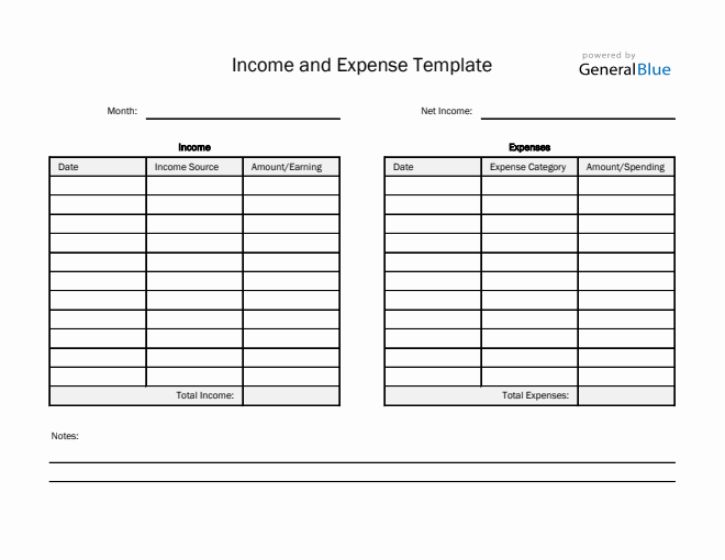 Printable Income and Expense Template in Excel