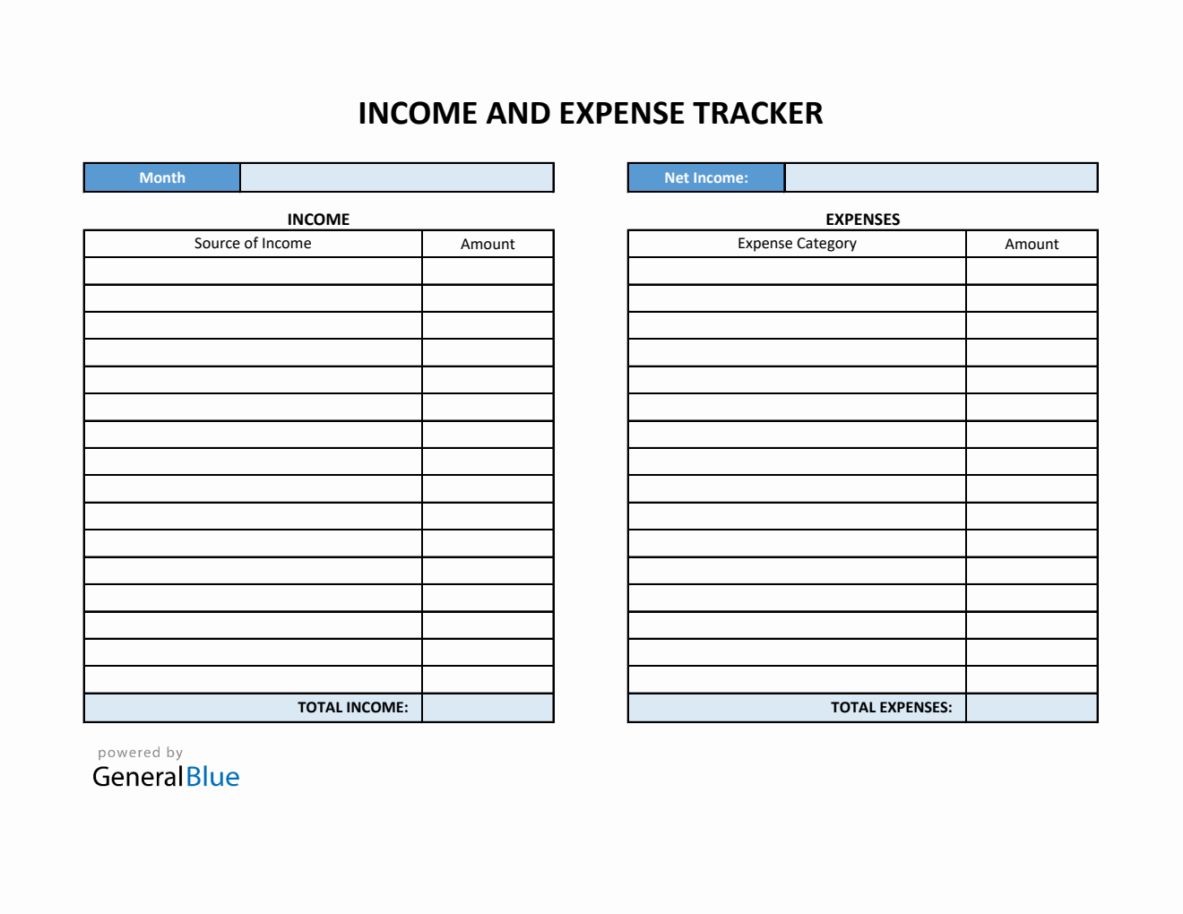 Simple Income and Expense Tracker Excel