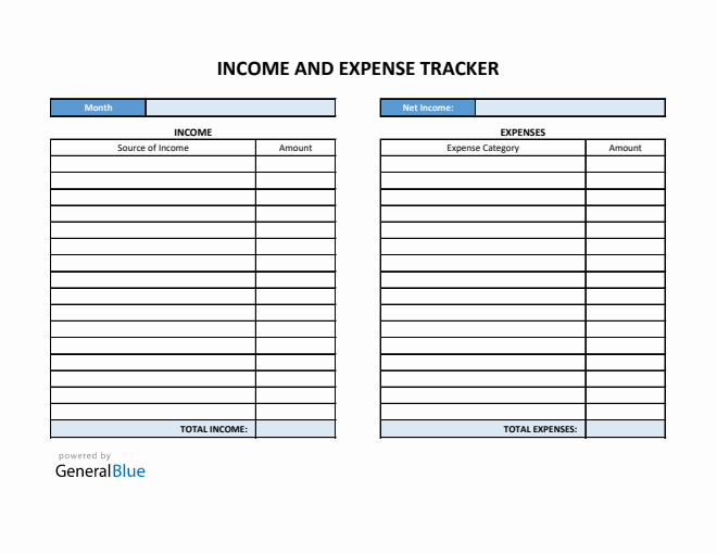 Simple Income and Expense Tracker Excel