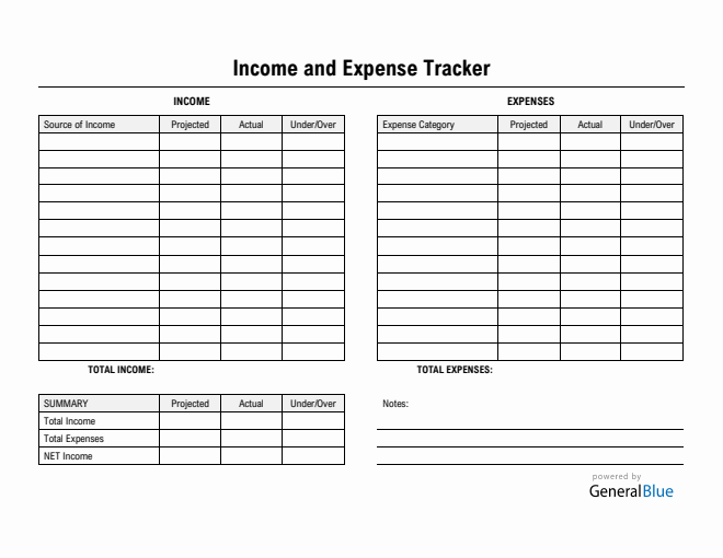 income and expense template free