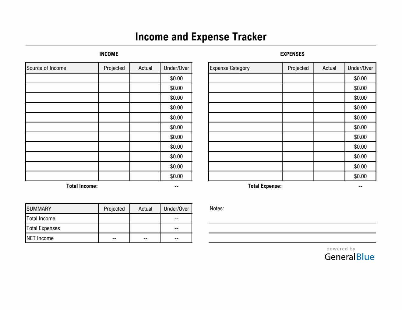 Printable Income and Expense Tracker Excel