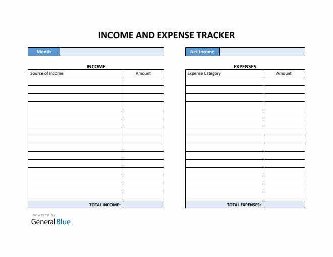 Simple Income and Expense Tracker Word