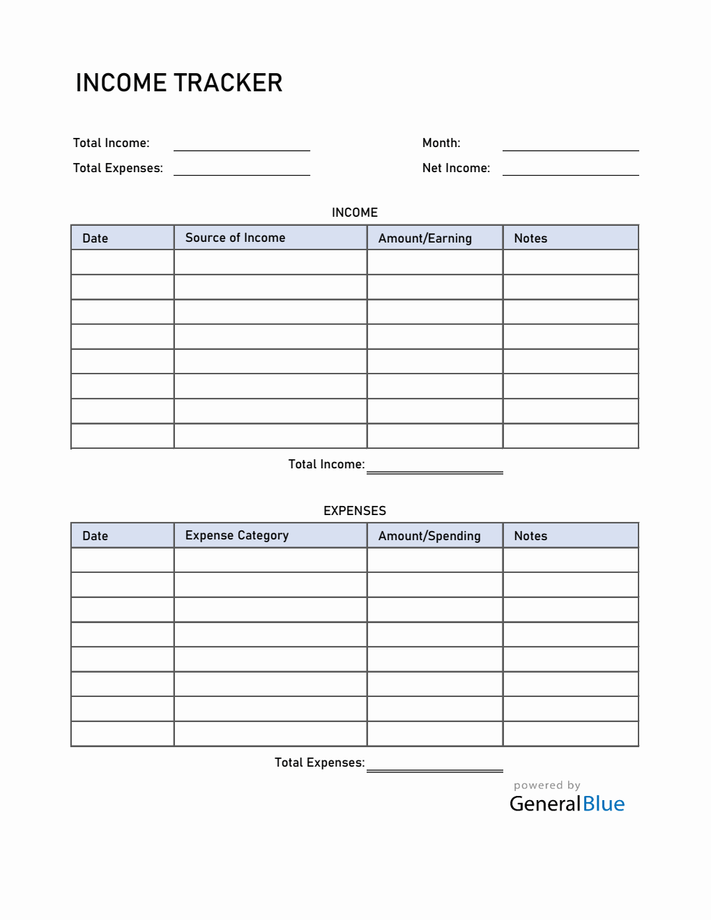 Simple Income Tracker in Excel