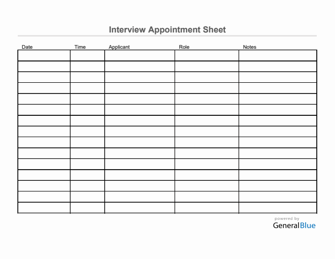 Interview Appointment Sheet Template in Excel (Basic)