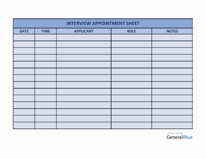 Interview Appointment Sheet Template in Excel (Colorful)