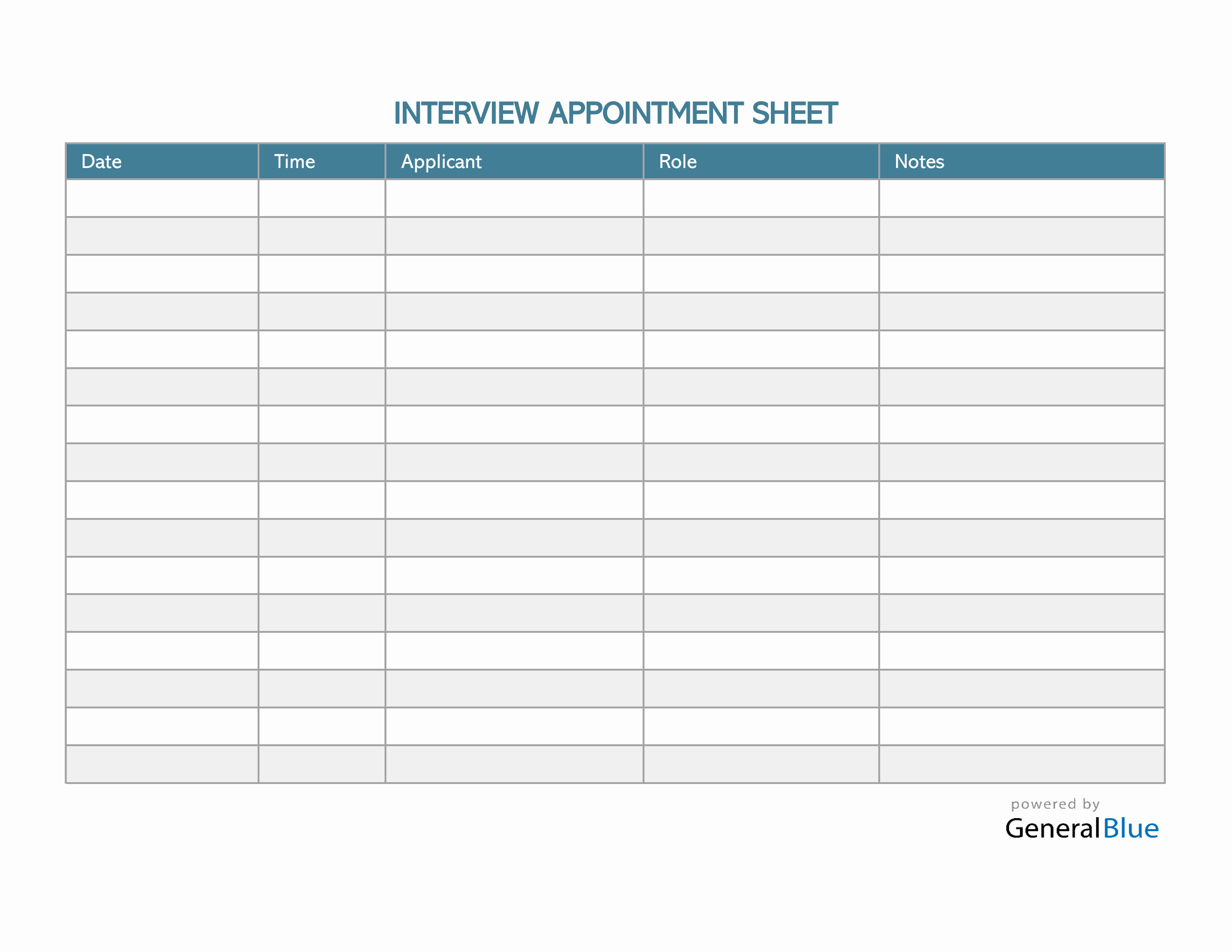 Interview Appointment Sheet Template in Excel (Striped) Interview Appointment Sheet Template in Excel (Striped)