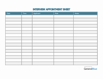Interview Appointment Sheet Template in Excel (Striped)