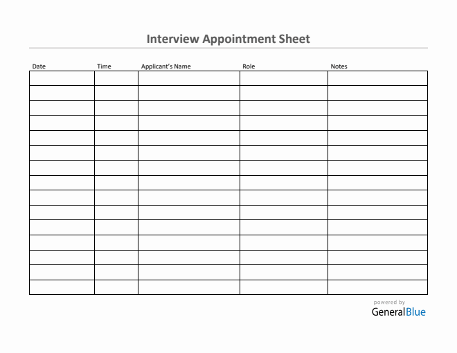 Interview Appointment Sheet Template in Word (Basic)