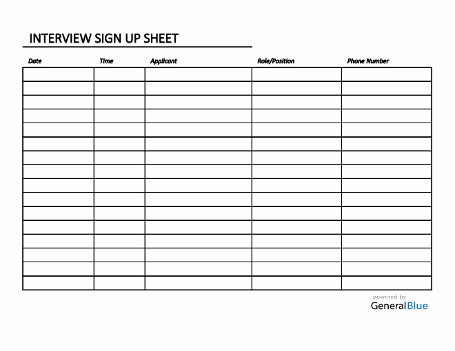 Interview Sign Up Sheet Template in Excel (Simple)