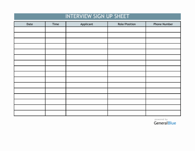 Interview Sign Up Sheet Template in Excel (Colorful)