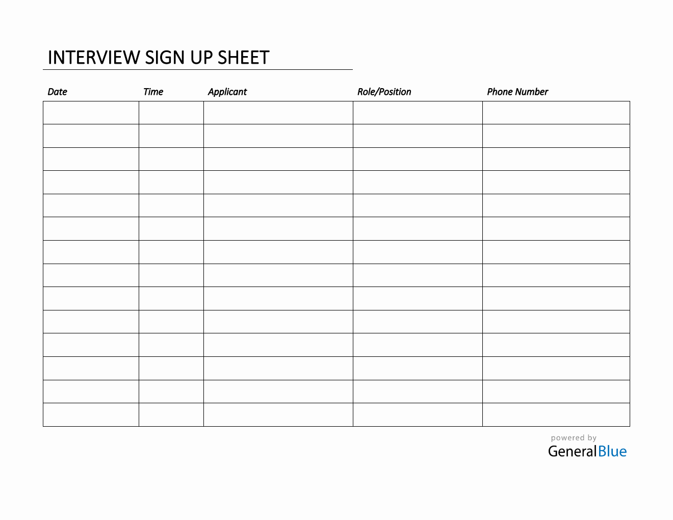 Interview Sign Up Sheet Template in Word (Simple)