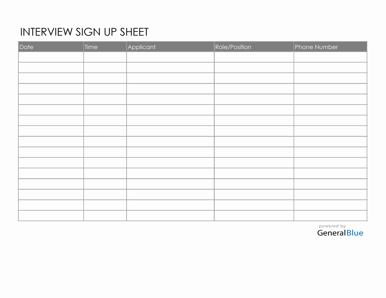 Interview Sign Up Sheet Template in Excel (Colorful)