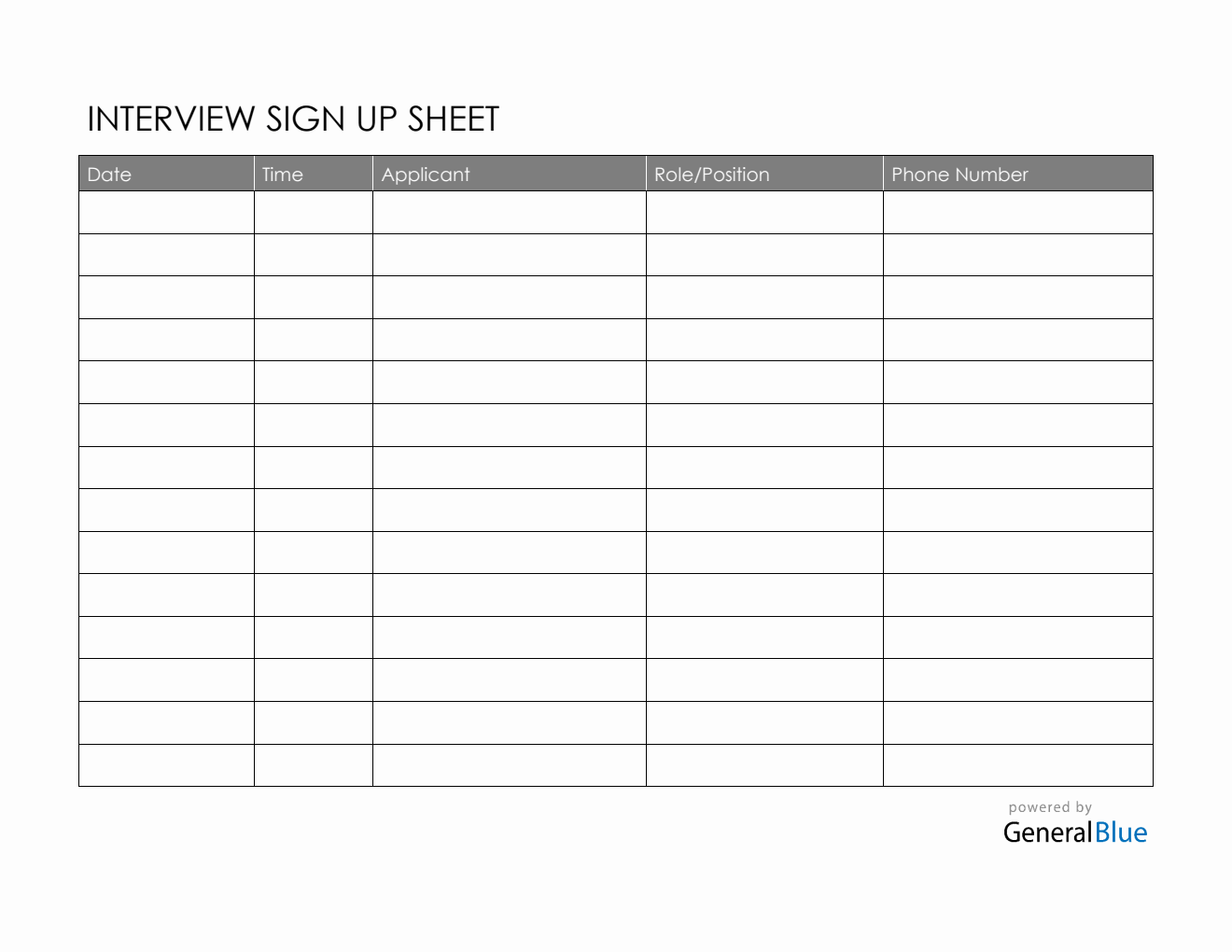 Interview Sign Up Sheet Template in PDF (Basic)