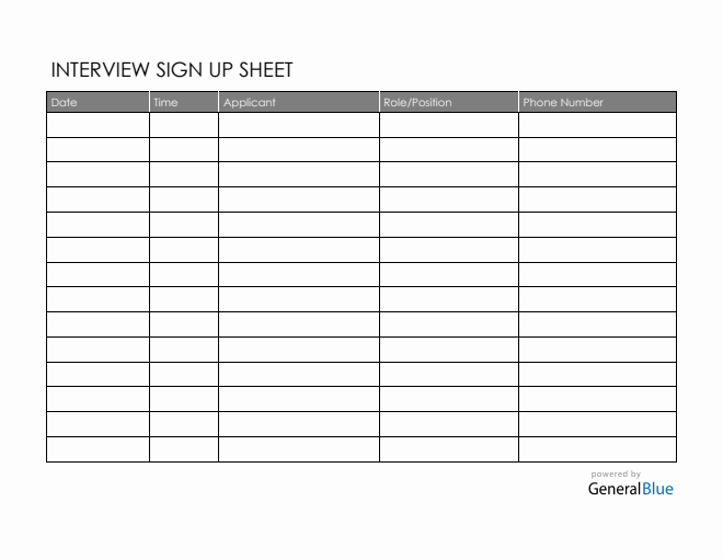 Interview Sign Up Sheet Template in PDF (Basic)